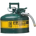 Justrite JustriteÂ Type II AccuFlow Steel Safety Can, 2.5 Gal., 5/8" Metal Hose, Green,  7225420